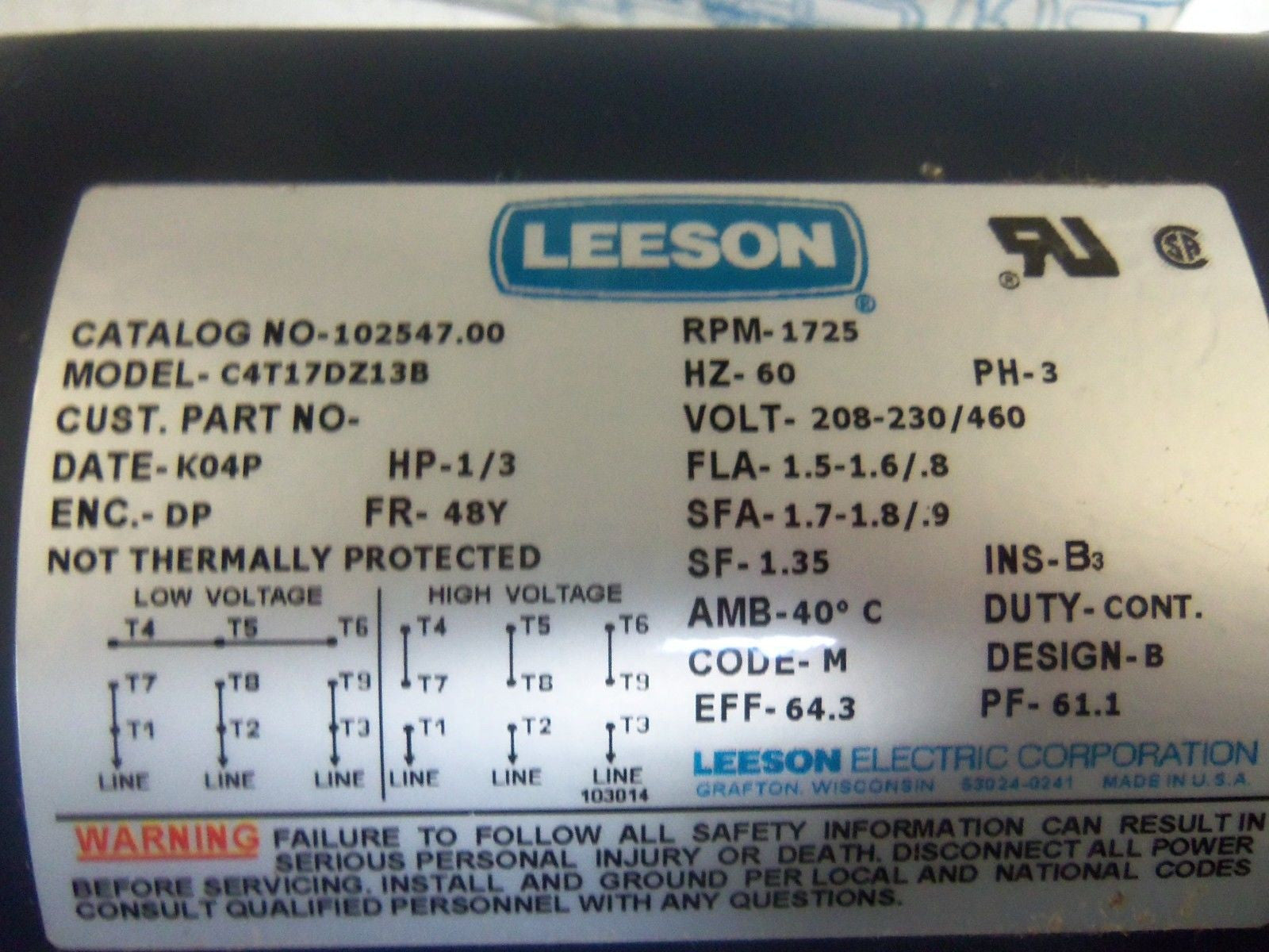 LEESON 102547.00 MOTOR *USED*