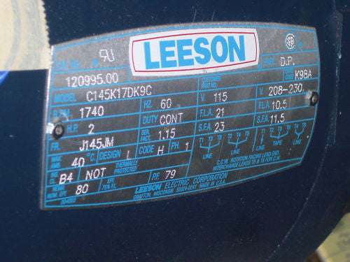 LEESON C145K17DK9C MOTOR 120995.00 2 HP 1740 RPM *NEW NO BOX*