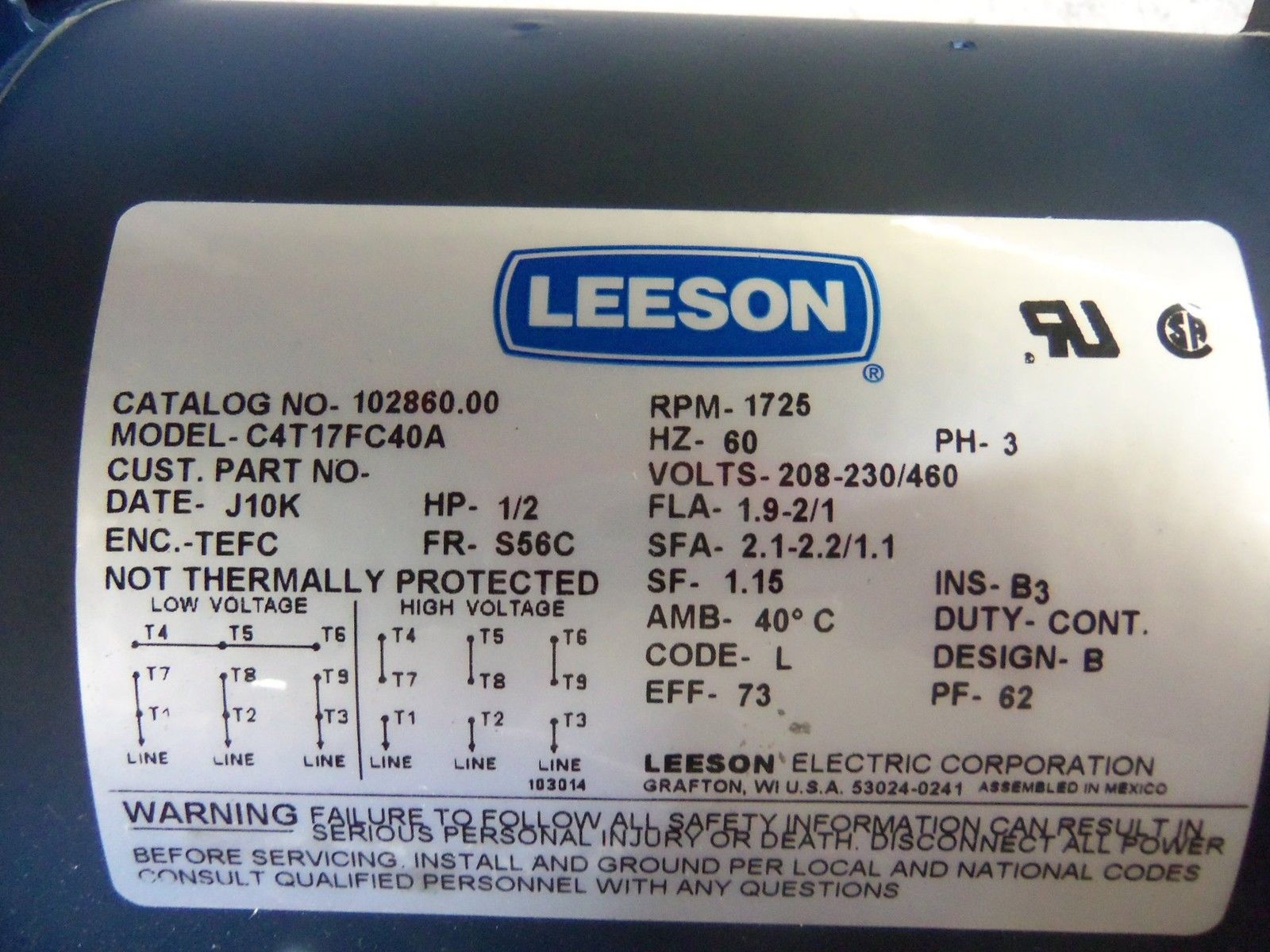LEESON C4T17FC40 MOTOR NSMP