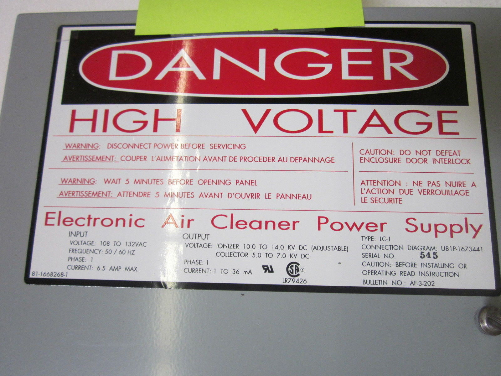 LC1 ELECTRONIC AIR CLEANER POWER SUPPLY *NEW NO BOX*