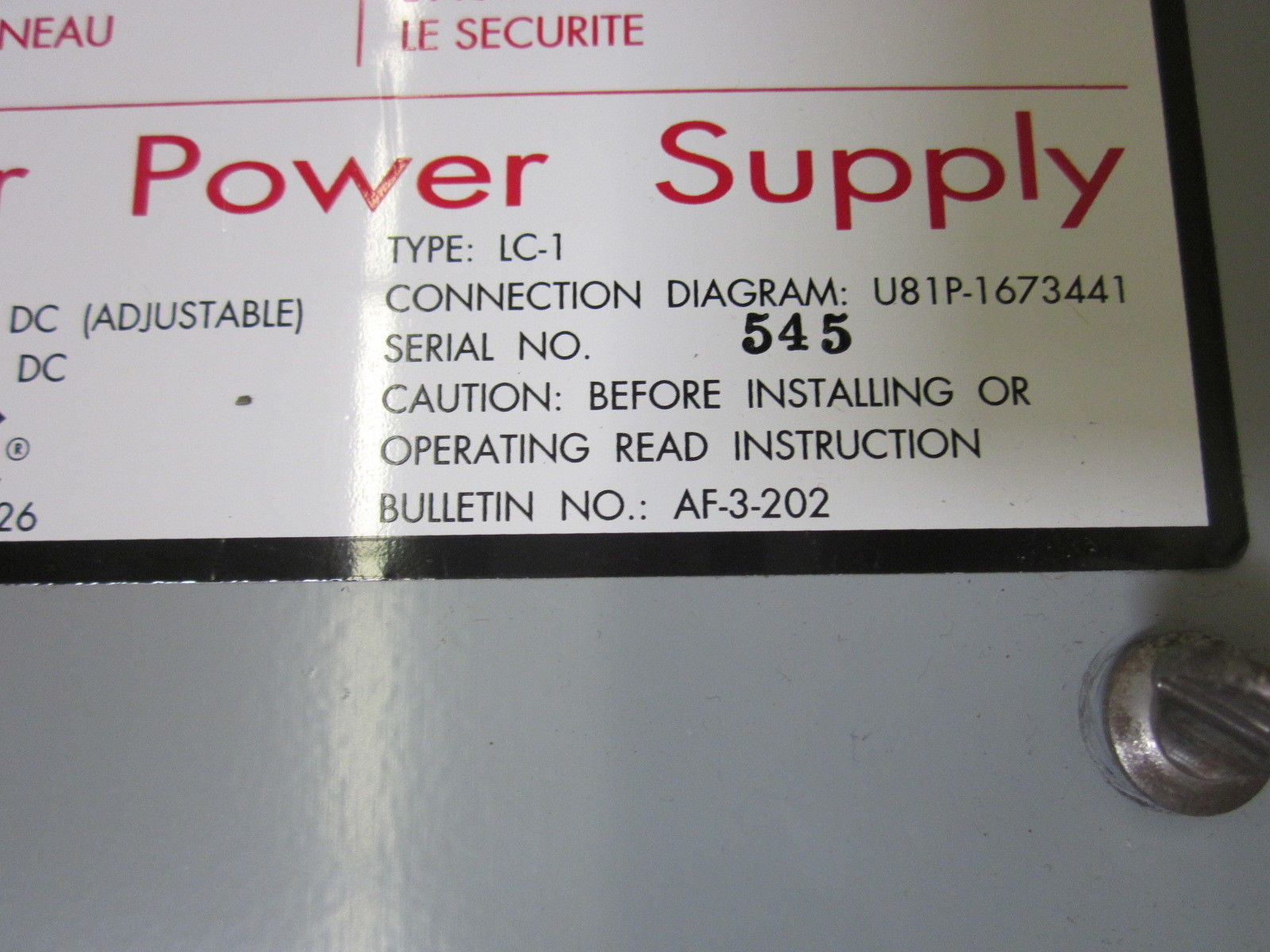 LC1 ELECTRONIC AIR CLEANER POWER SUPPLY *NEW NO BOX*