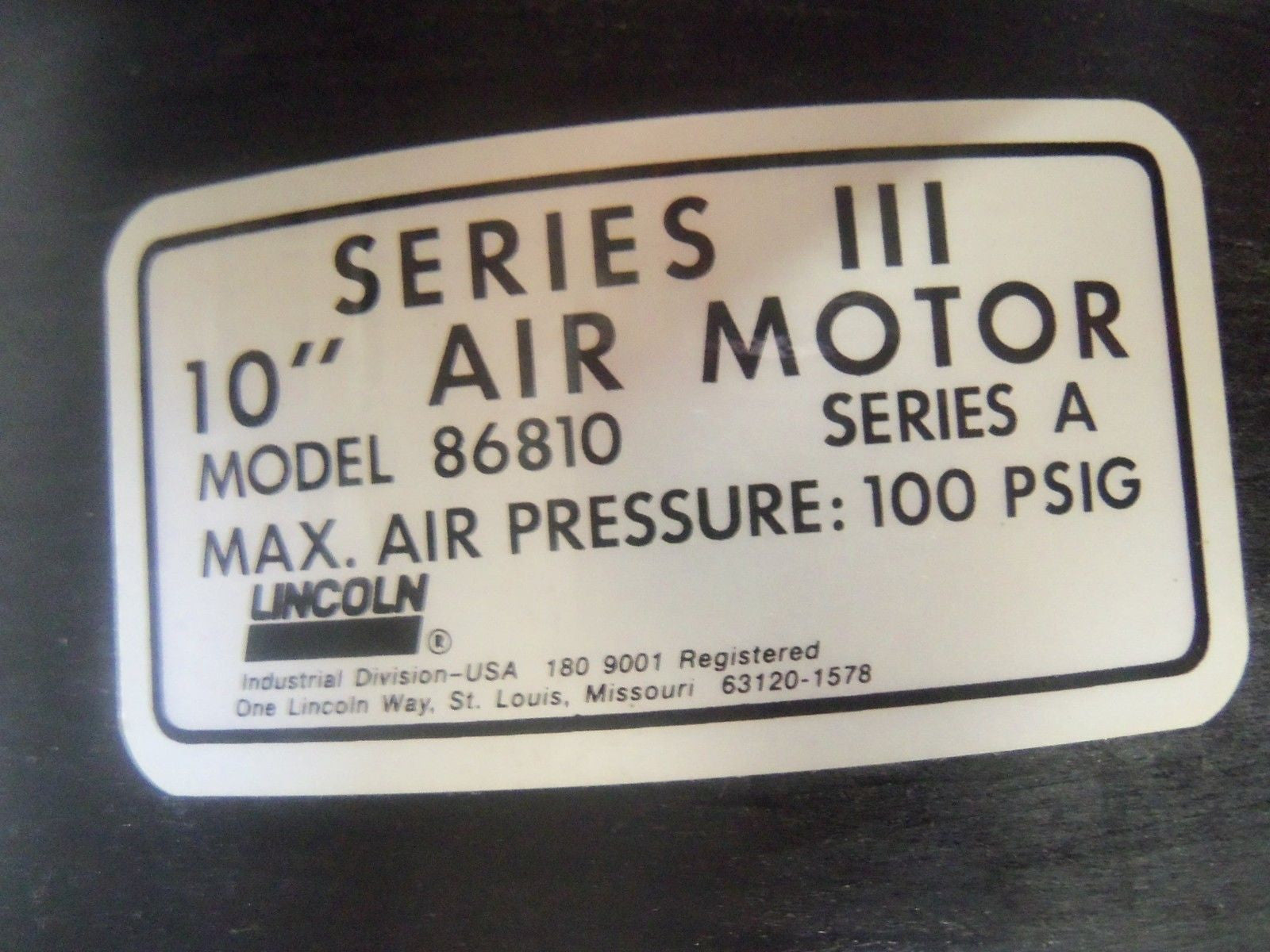 LINCOLN SERIES III 86810 10" AIR MOTOR NSNP
