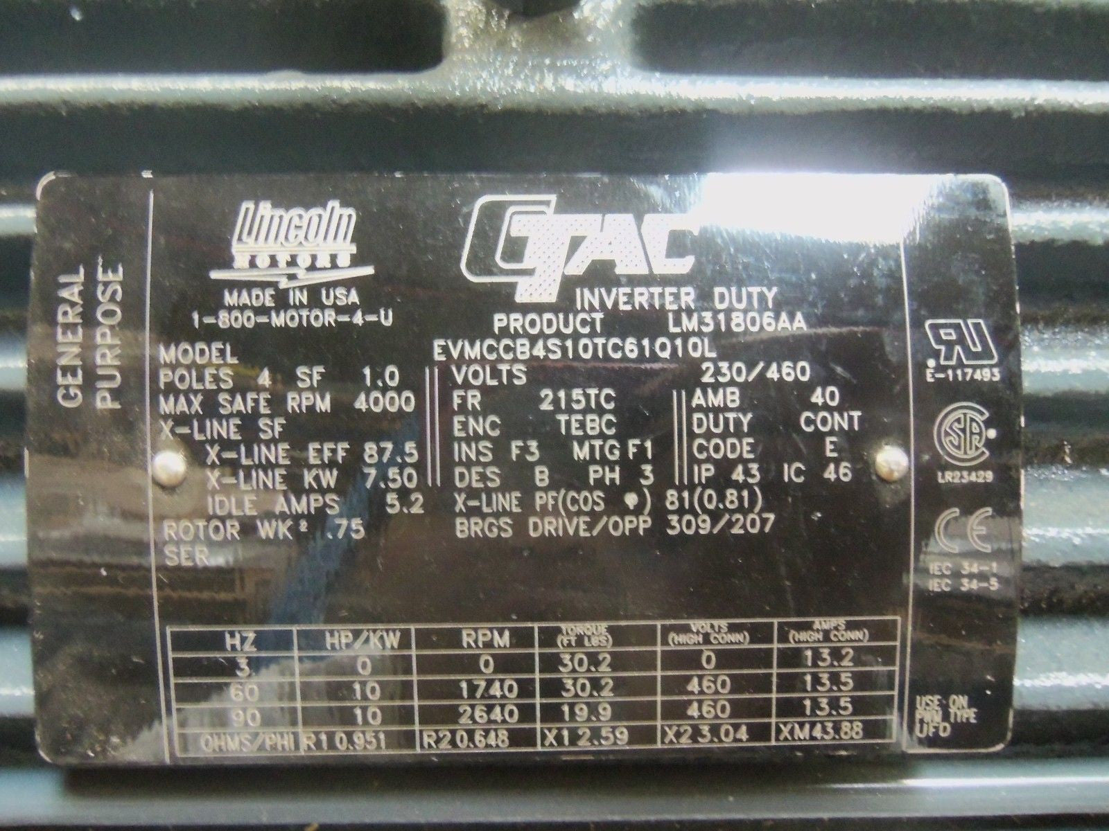 LINCOLN EVMCCB4S10TC61Q10L MOTOR *NEW NO BOX*