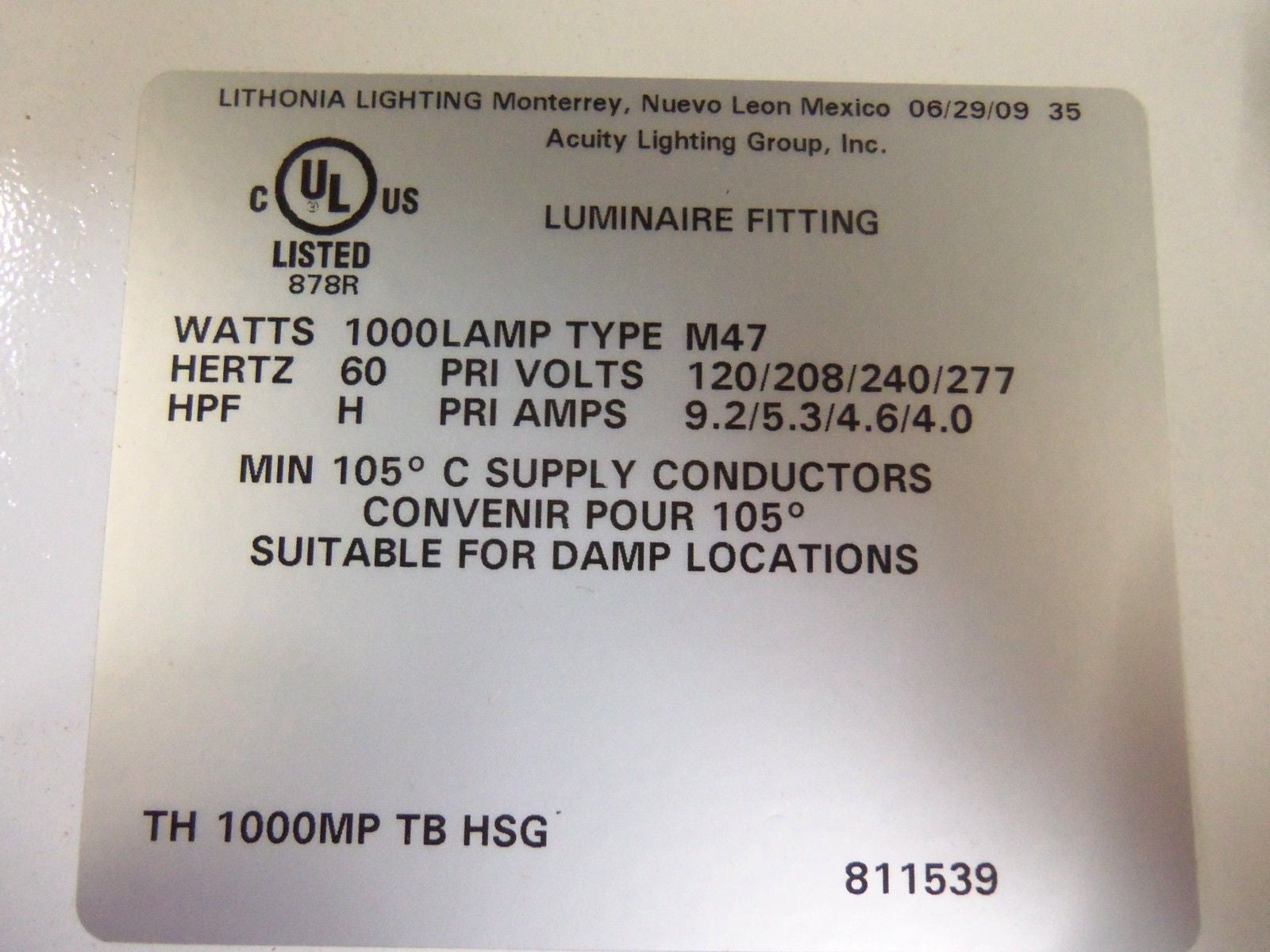 LITHONIA TH1000MP BALLAST HOUSING *NEW IN BOX*