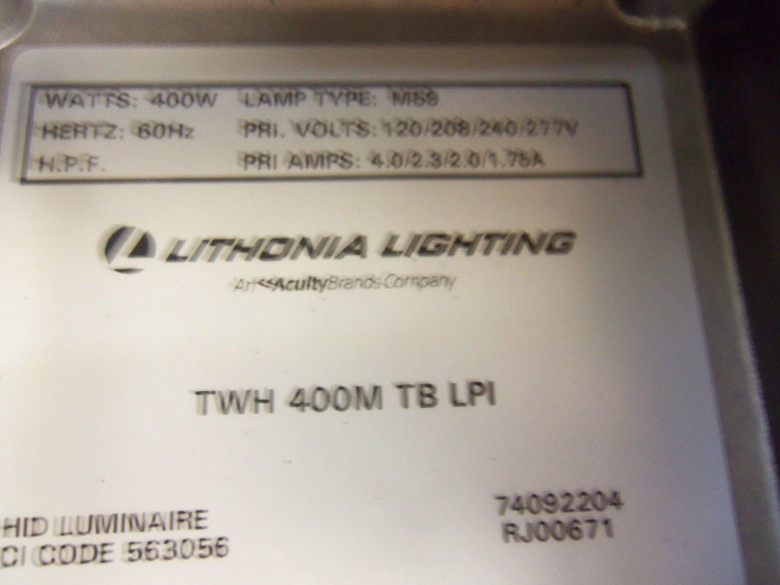 LITHONIA TWH 400M TB LPI *NEW IN BOX*