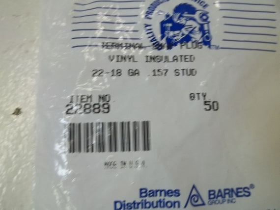 LOT OF 100 BARNER GROUP INC. 22-18 TERMINAL-SNAP PLUG *NEW IN A FACTORY BAG*
