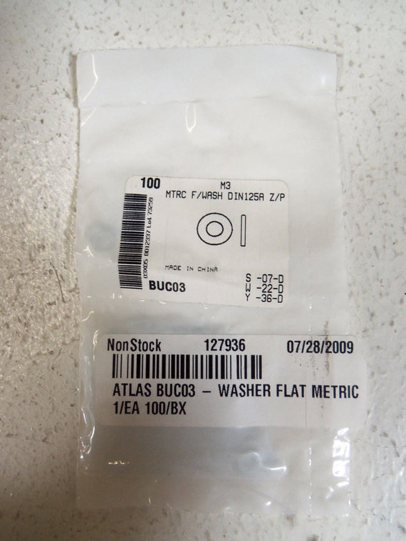 LOT OF 100 WASHER FLAT METRIC M3 BUC03 *NEW IN FACTORY BAG*