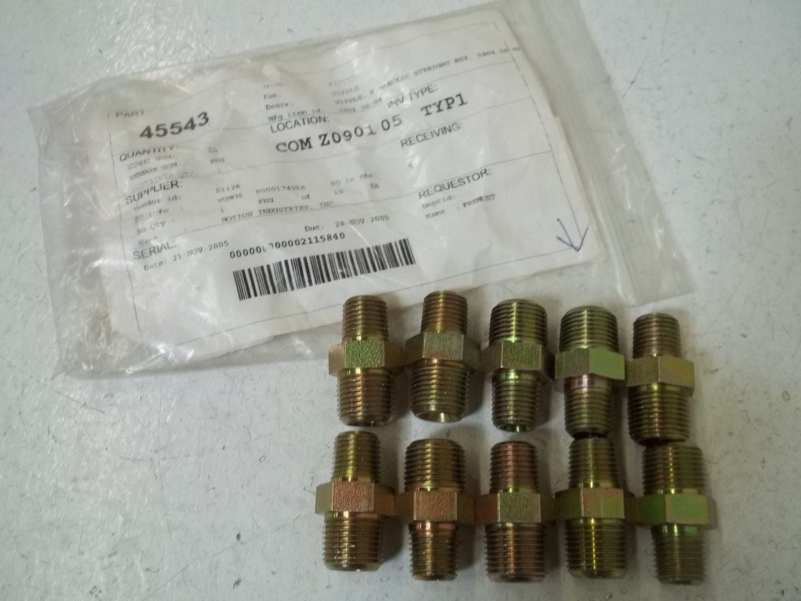 LOT OF 10 5404-06-04 NIPPLE, HYDRAULICS STRAIGHT HEX. *NEW NO BOX*