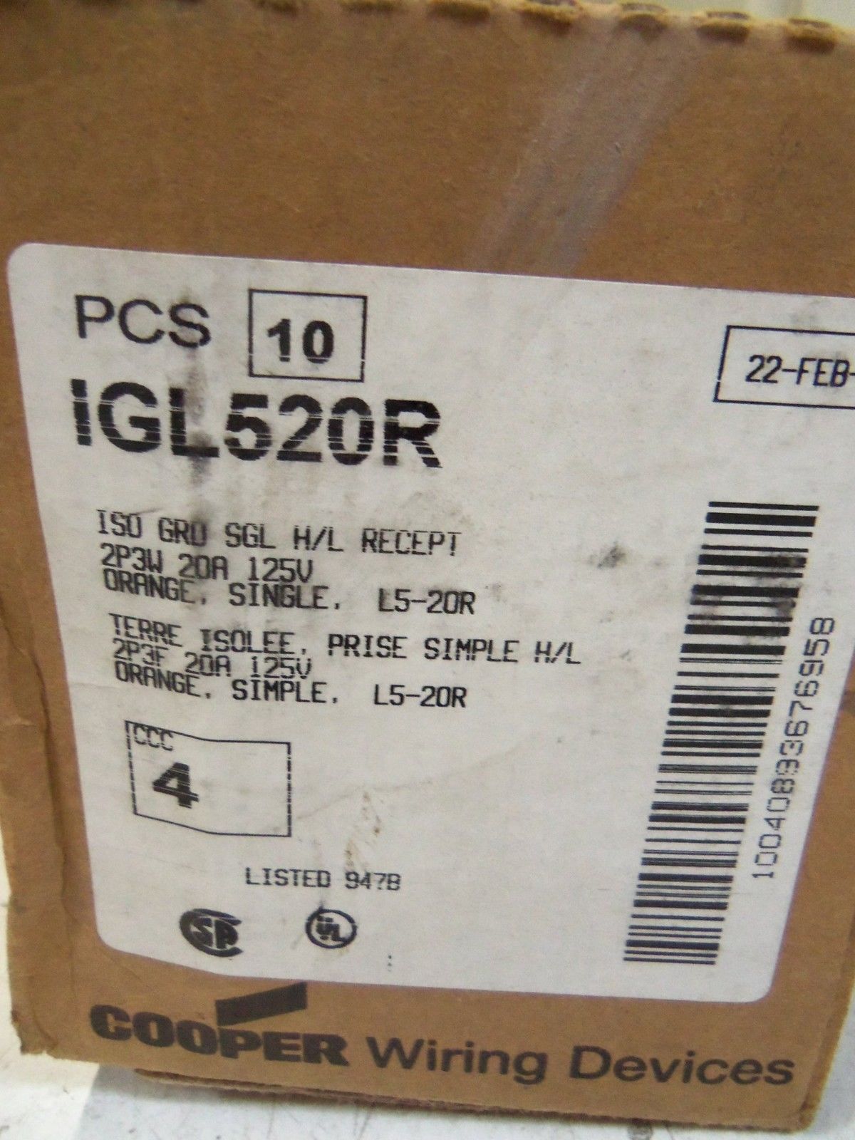 LOT OF 10 COOPER IGL520R *NEW IN BOX*
