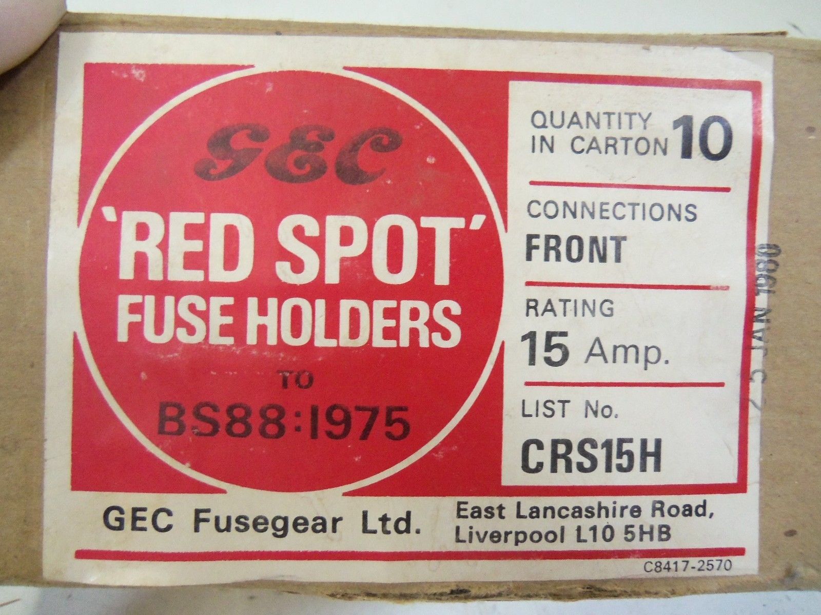 LOT OF 10 GEC RED SPOT FUSE HOLDER  CRS15H *NEW IN BOX*