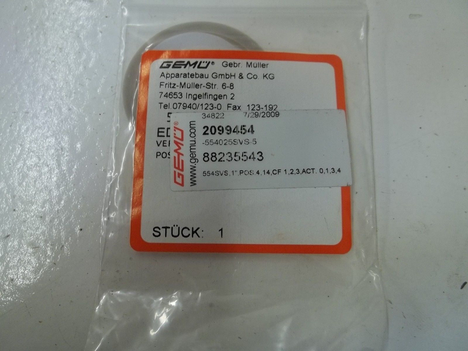 LOT OF 10 GEMU 2099454 *NEW IN A FACTORY BAG*