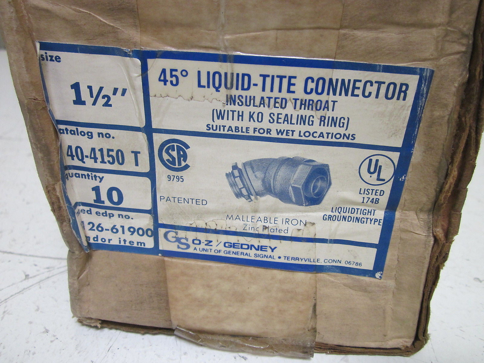 LOT OF 10 GENERAL SIGNAL 4Q-4150T LIQUID TIGHT CONNECTOR 1-1/2"  *NEW IN BOX*