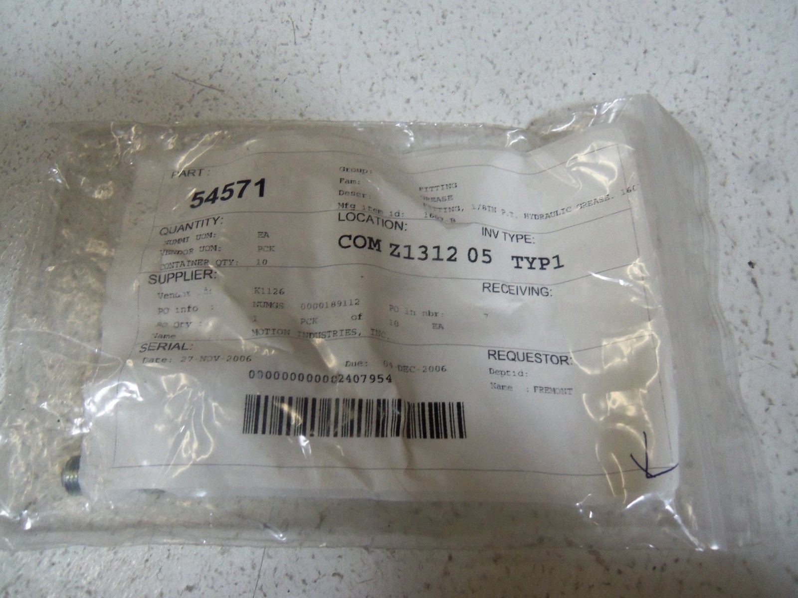 LOT OF 10 HYDRAULIC GREASE FITTING 1/8 IN PT 1607-B *NEW NO BOX*