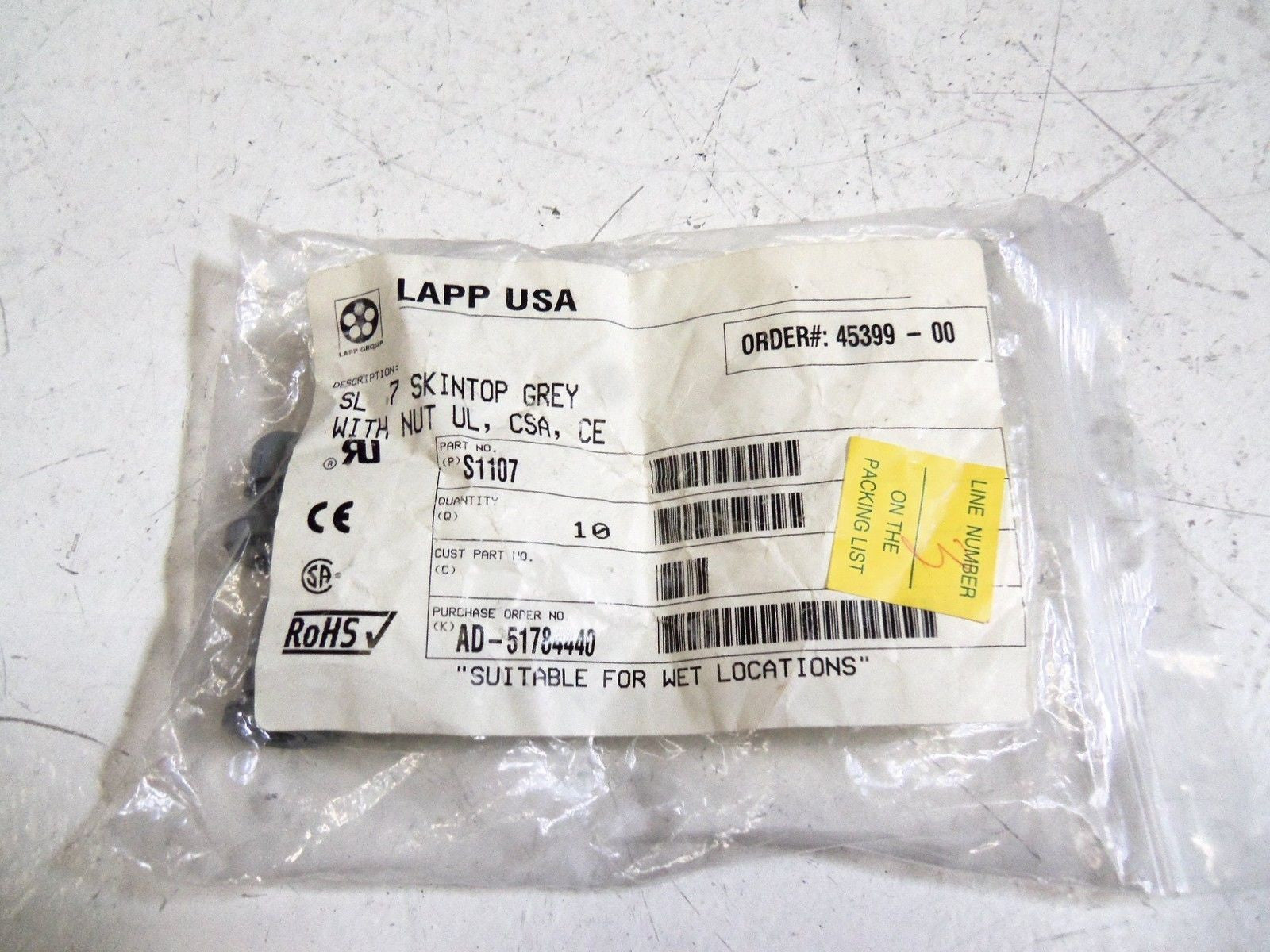 LOT OF 10 LAPP USA S1107 CONNECTOR *NEW NO BOX*