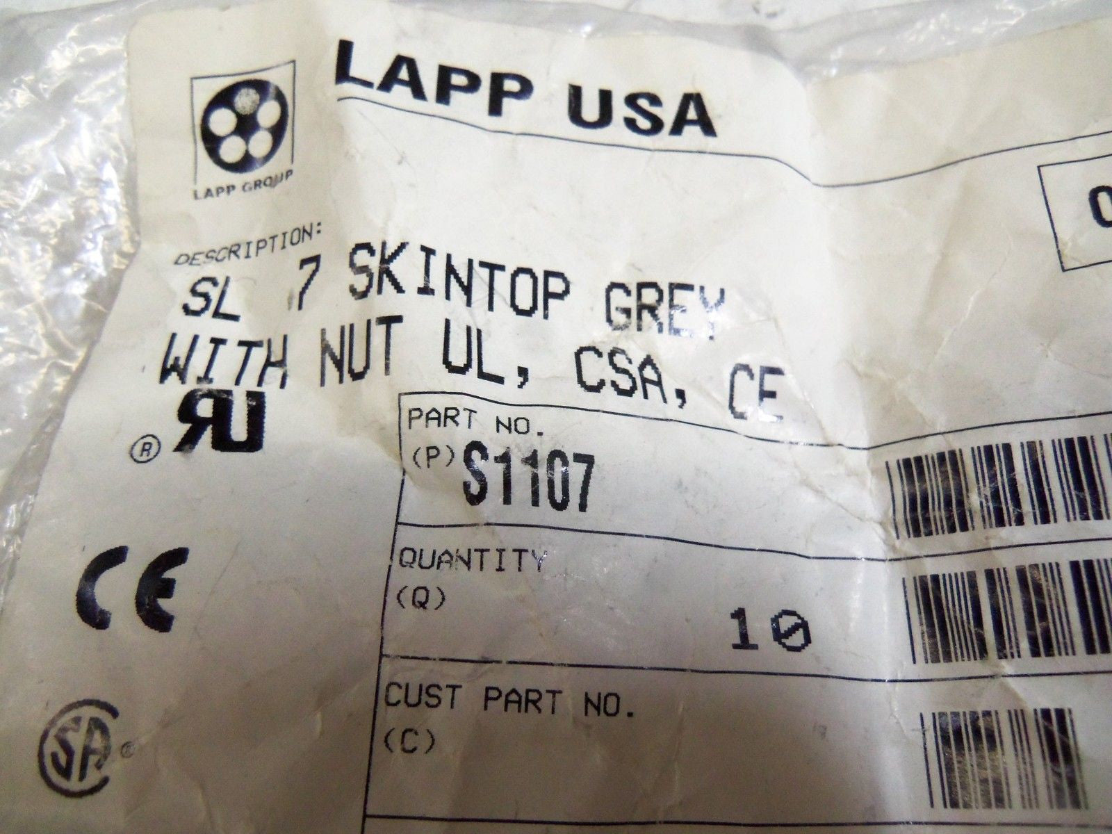 LOT OF 10 LAPP USA S1107 CONNECTOR *NEW NO BOX*