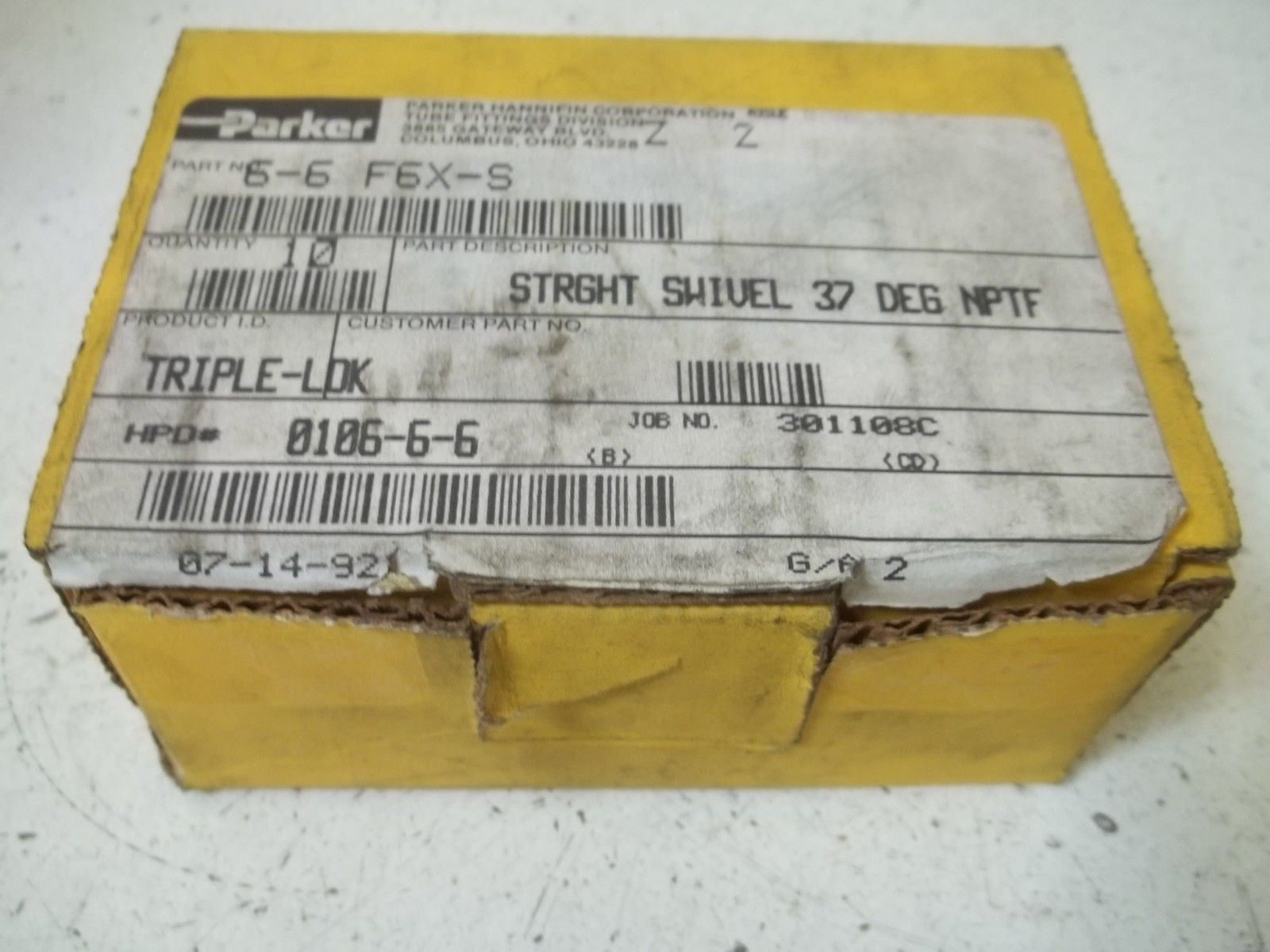 LOT OF 10 PARKER 6-6F6X-S STRAIGHT SWIVEL *NEW IN BOX*