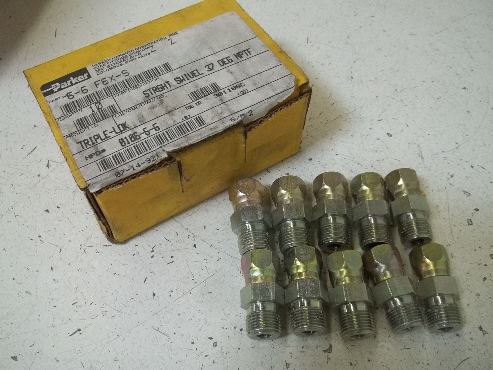 LOT OF 10 PARKER 6-6F6X-S STRAIGHT SWIVEL *NEW IN BOX*