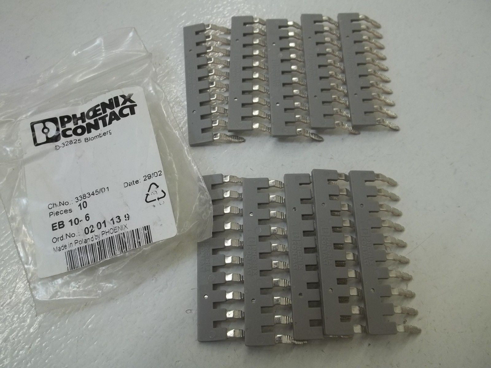 LOT OF 10 PHOENIX CONTACT EB10-6 INSERTION BRIDGE *NEW IN A FACTORY BAG*