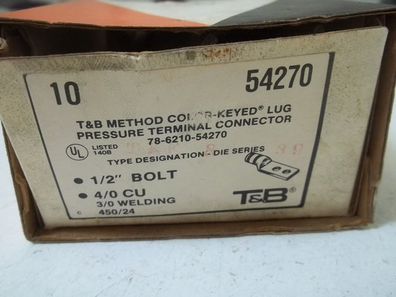 LOT OF 10 T & B 54270 LUG PRESSURE TERMINAL CONNECTOR 1/2" BOLT *NEW IN BOX*
