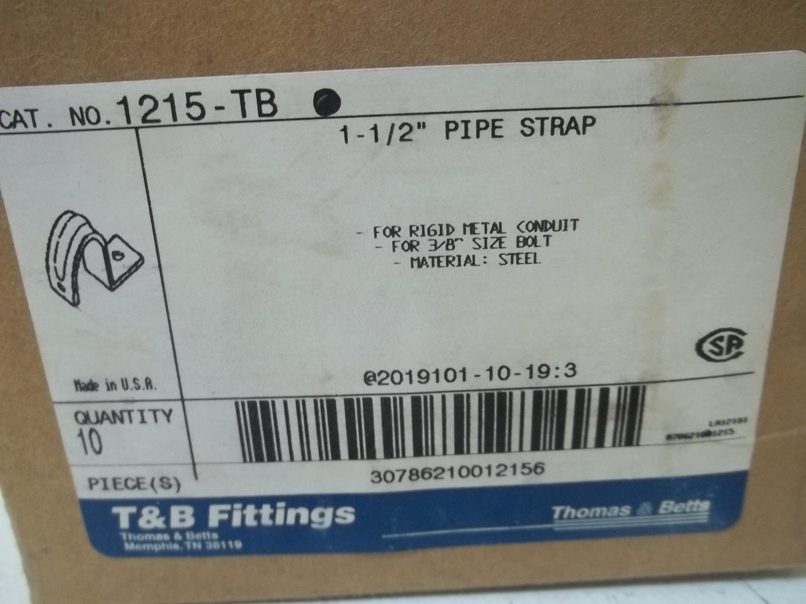 LOT OF 10 THOMAS & BETTS 1215-TB 1-1/2" PIPE STRAP *NEW IN BOX*