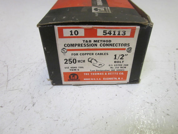 LOT OF 10 THOMAS & BETTS 54113 COMPRESSION CONNECTORS 1/2" BOLT *NEW IN BOX*