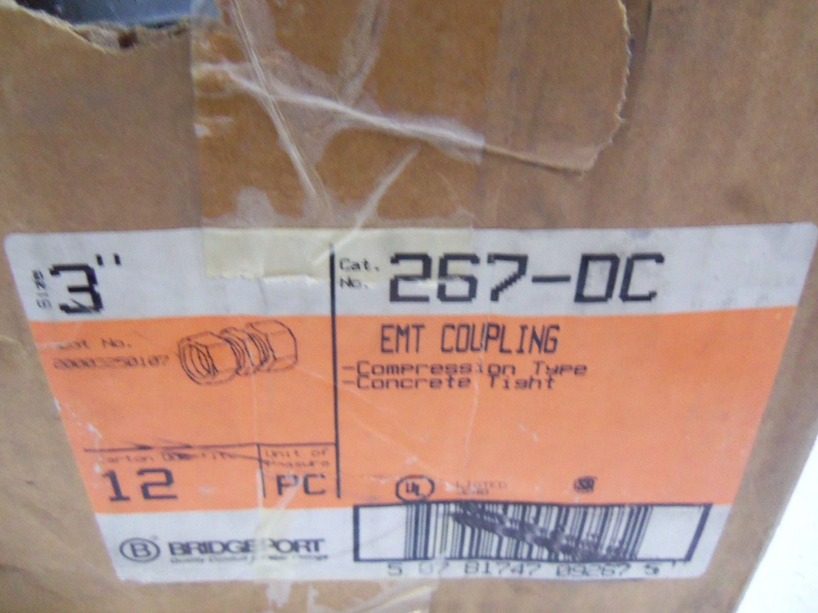 LOT OF 12 BRIDGEPORT 267-DC EMT COUPLING *NEW NO BOX*