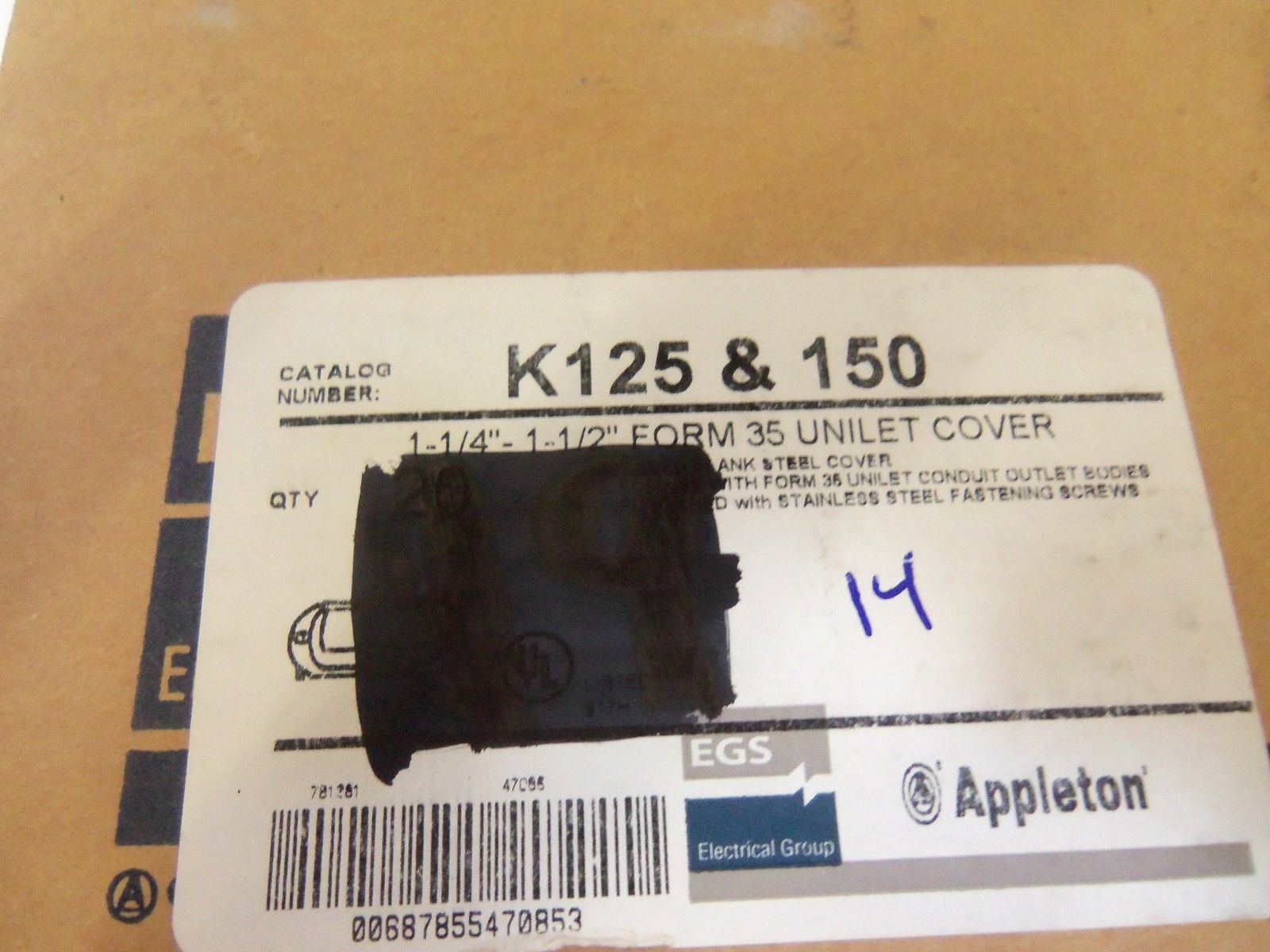 LOT OF 14 APPLETON K125 & 150 CONDUIT LID *NEW IN BOX*