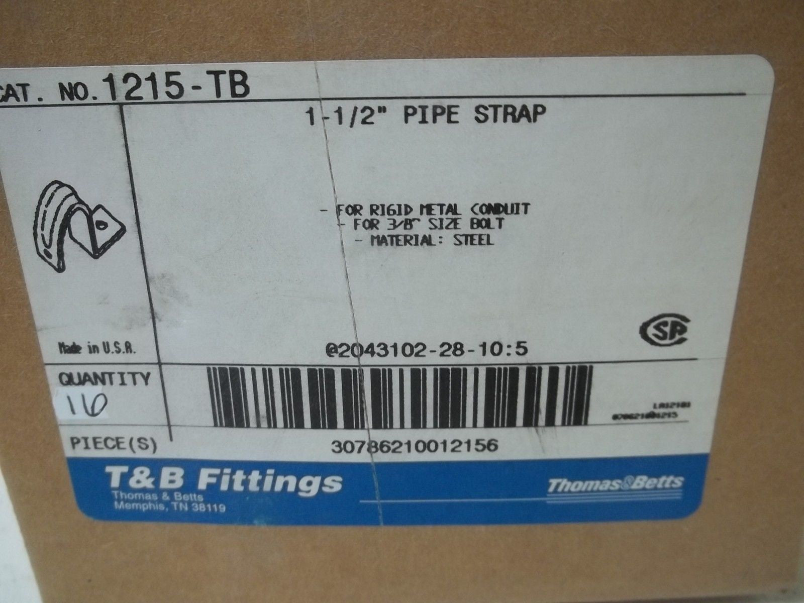 LOT OF 16 THOMAS & BETTS 1215-TB 1-1/2" PIPE STRAP *NEW IN BOX*