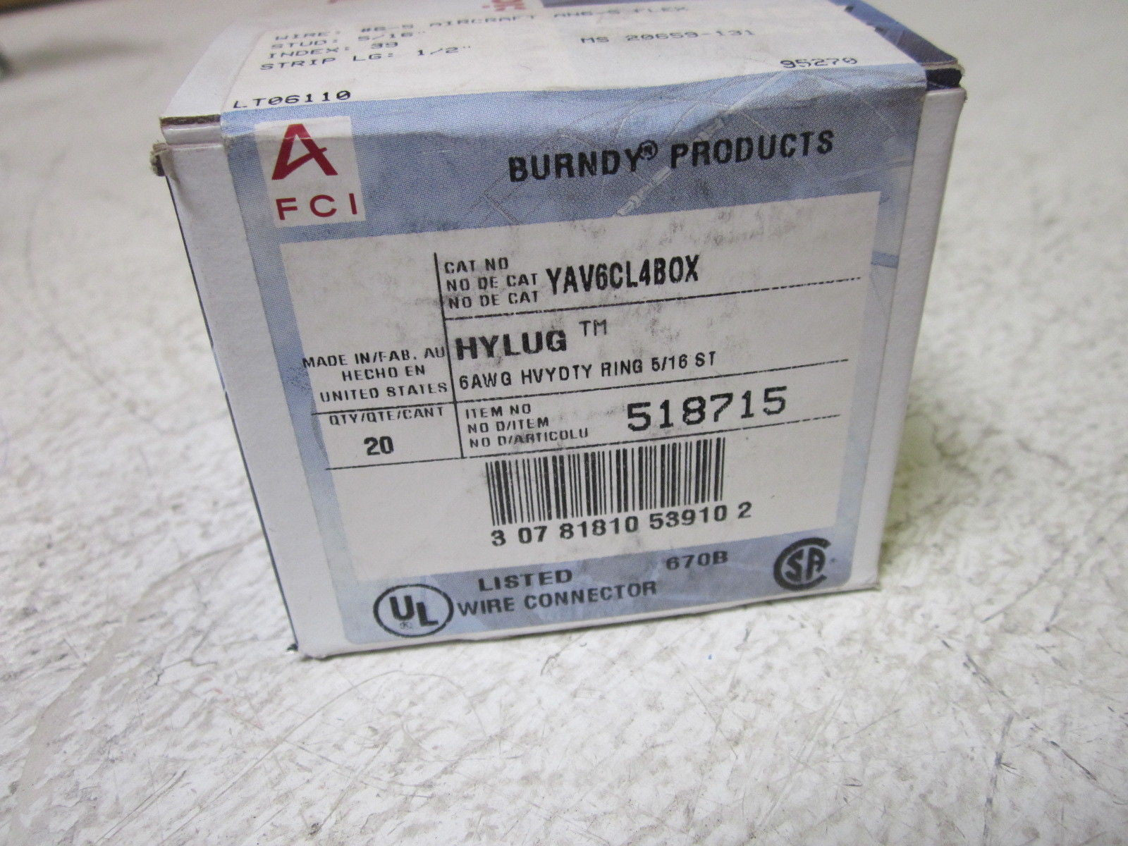 LOT OF 20 BURNDY YAV6CL4BOX HEAVY DUTY RING *NEW IN BOX*