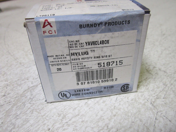 LOT OF 20 BURNDY YAV6CL4BOX HEAVY DUTY RING *NEW IN BOX*