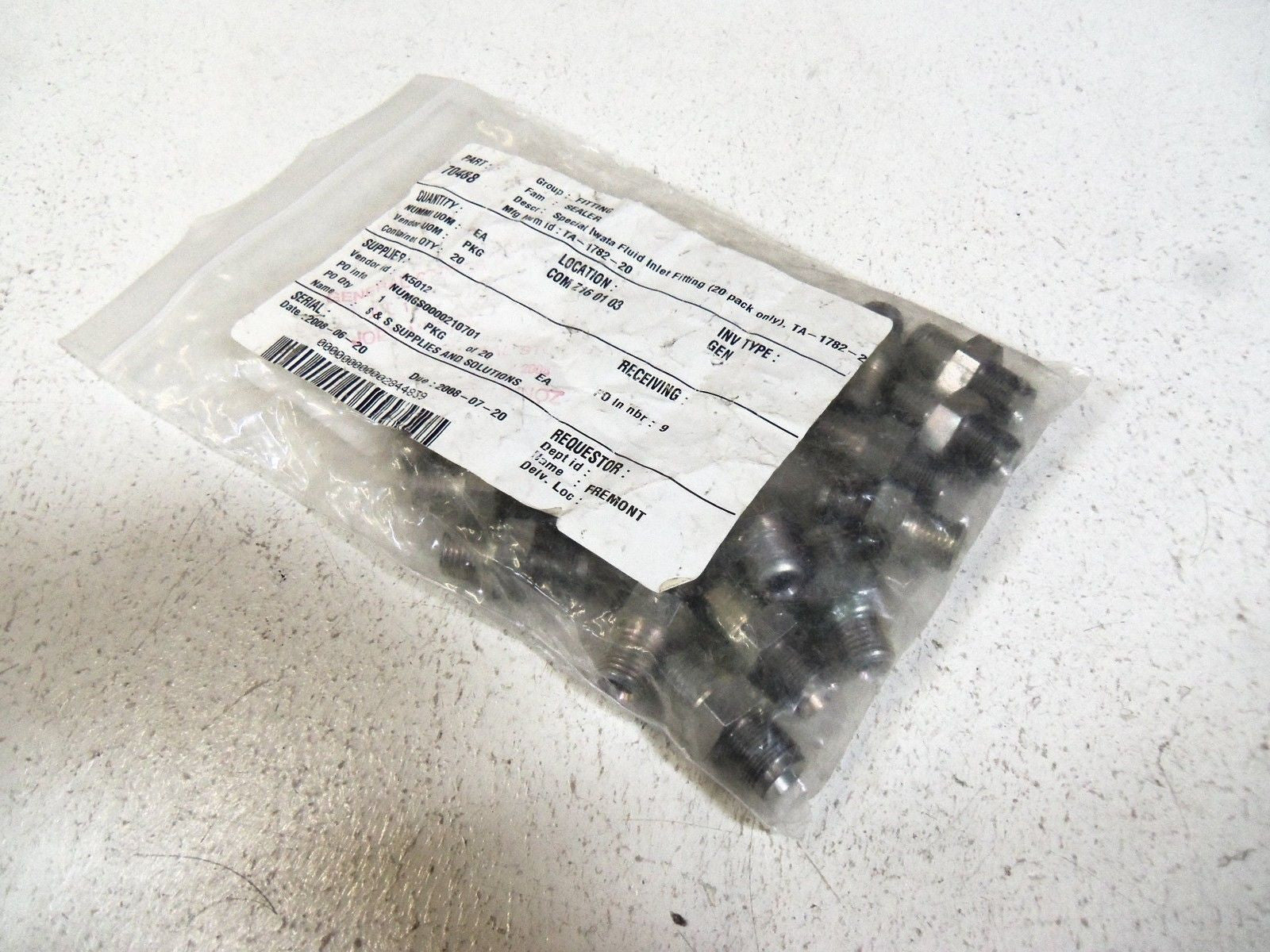 LOT OF 20 IWATA FLUID INLET FITTING TA-1782-20 *NEW NO BOX*