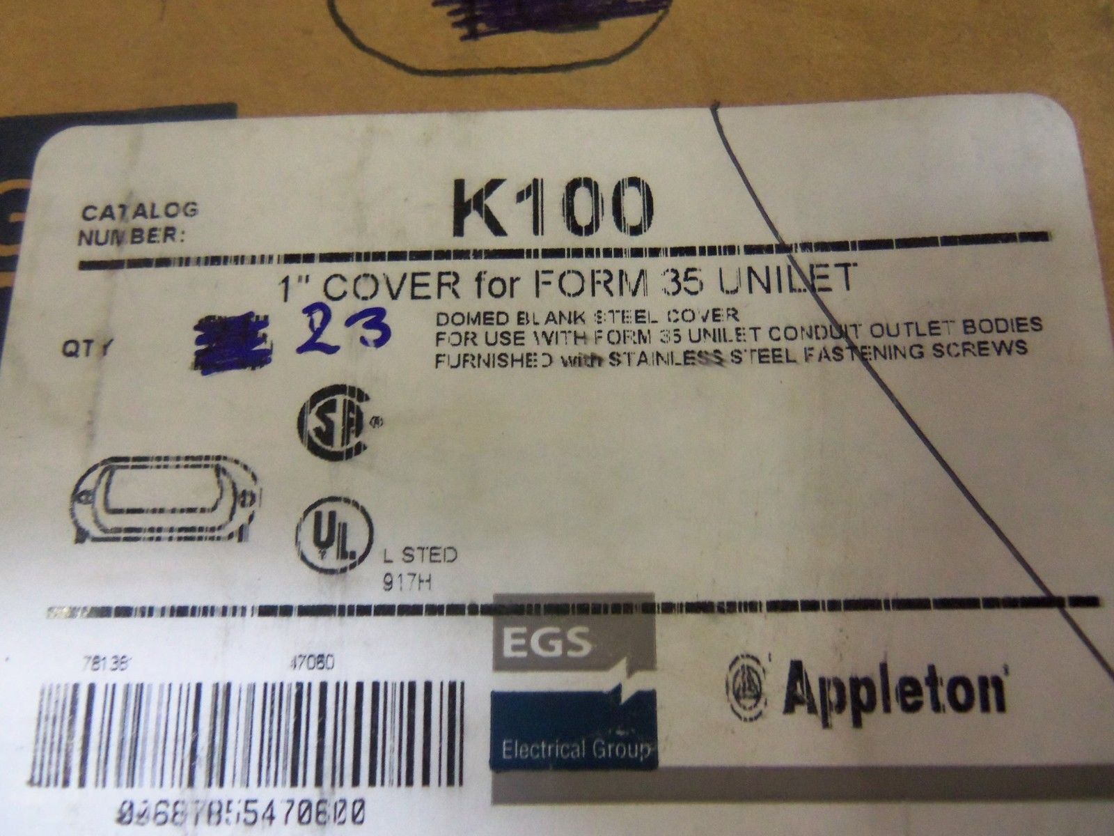 LOT OF 23 APPLETON K100 CONDUIT LID *NEW IN BOX*