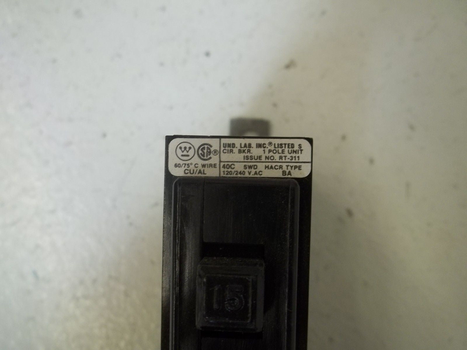WESTINGHOUSE BA115 CIRCUIT BREAKER 15A *USED*