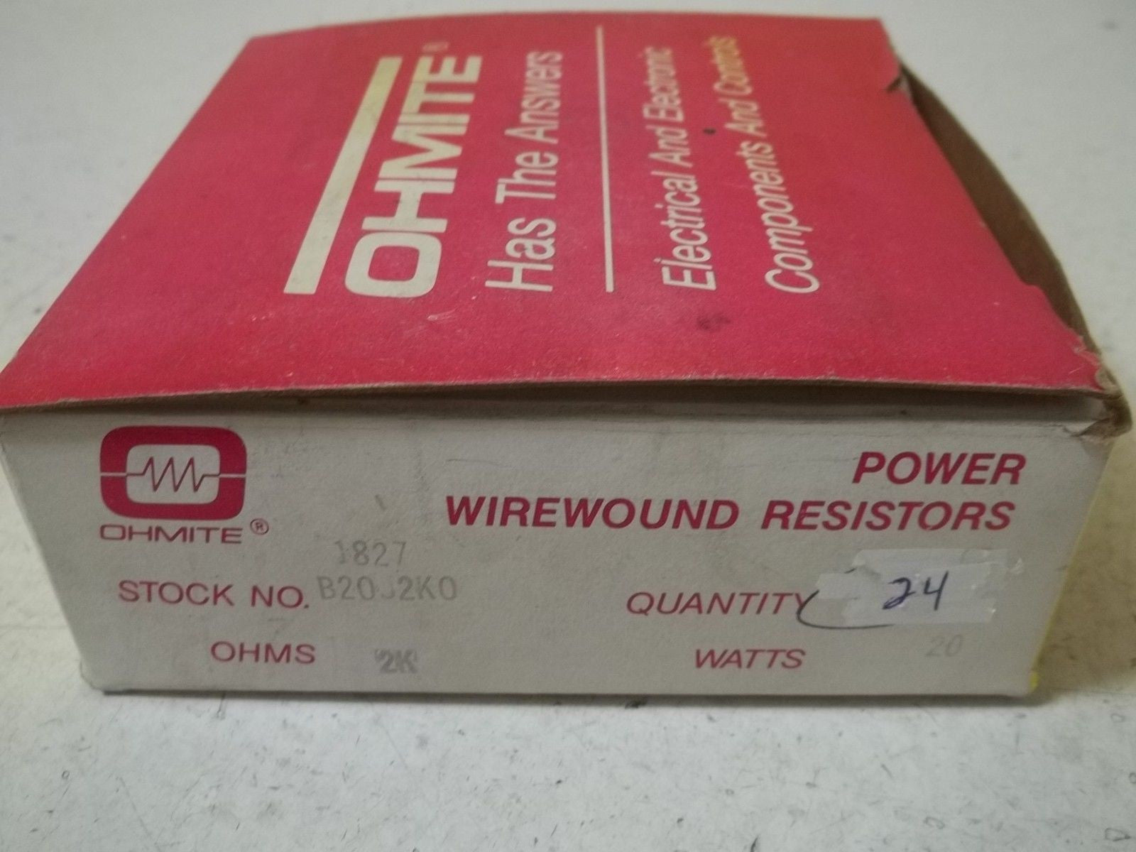 LOT OF 24 OHMITE B20J2K0 WIREWOUND RESISTOR 20WATT, 2K OHMS *NEW IN BOX*