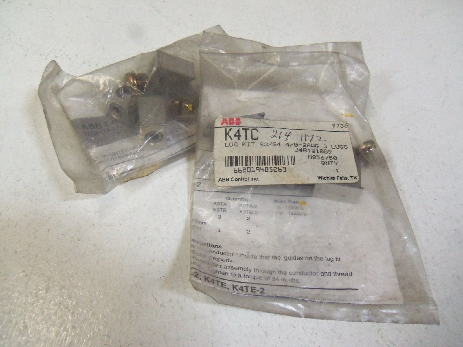 LOT OF 2 ABB K4TC *NEW IN BAG*