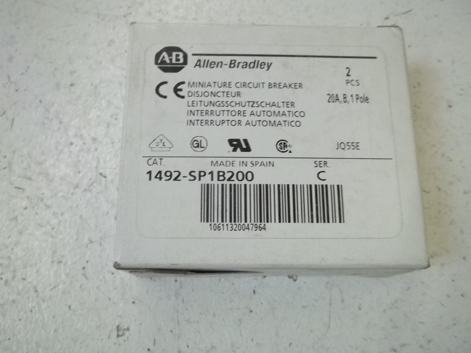 LOT OF 2 ALLEN BRADLEY 1492-SP1B200 SER.C MINIATURE CIRCUIT BREAKER*NEW IN BOX