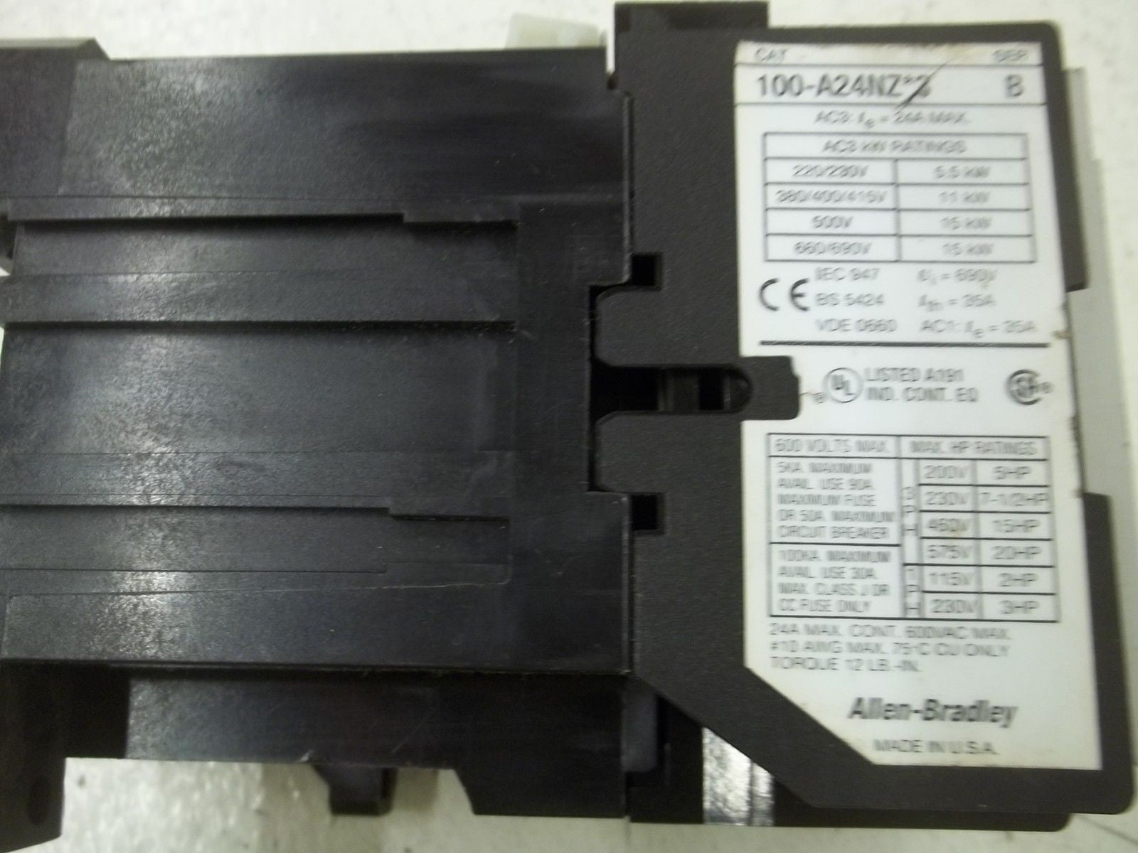 LOT OF 2 ALLEN BRADLEY 100-A24NZ*3 SER.B CONTACTOR 24V *USED*