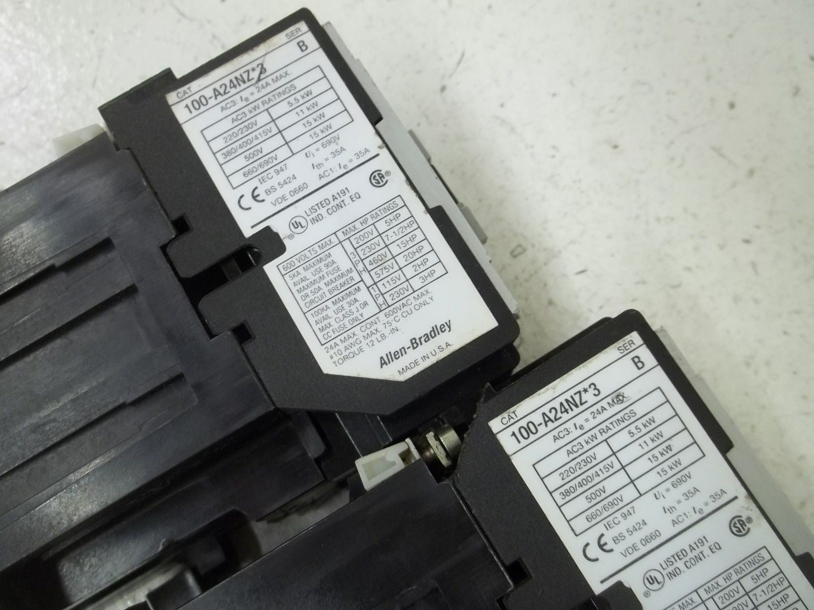 LOT OF 2 ALLEN BRADLEY 100-A24NZ*3 SER.B CONTACTOR 24V *USED*