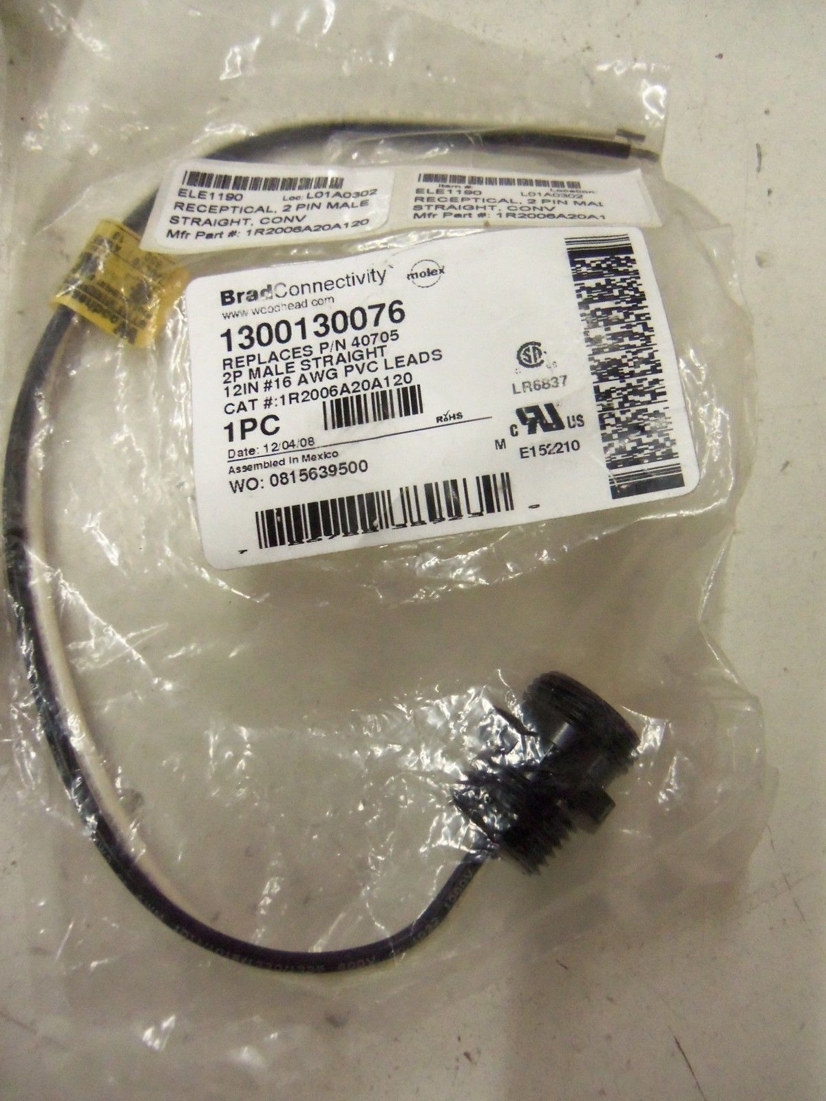 LOT OF 2 BRAD CONNECTIVITY 1300130076 *NEW IN BAG*