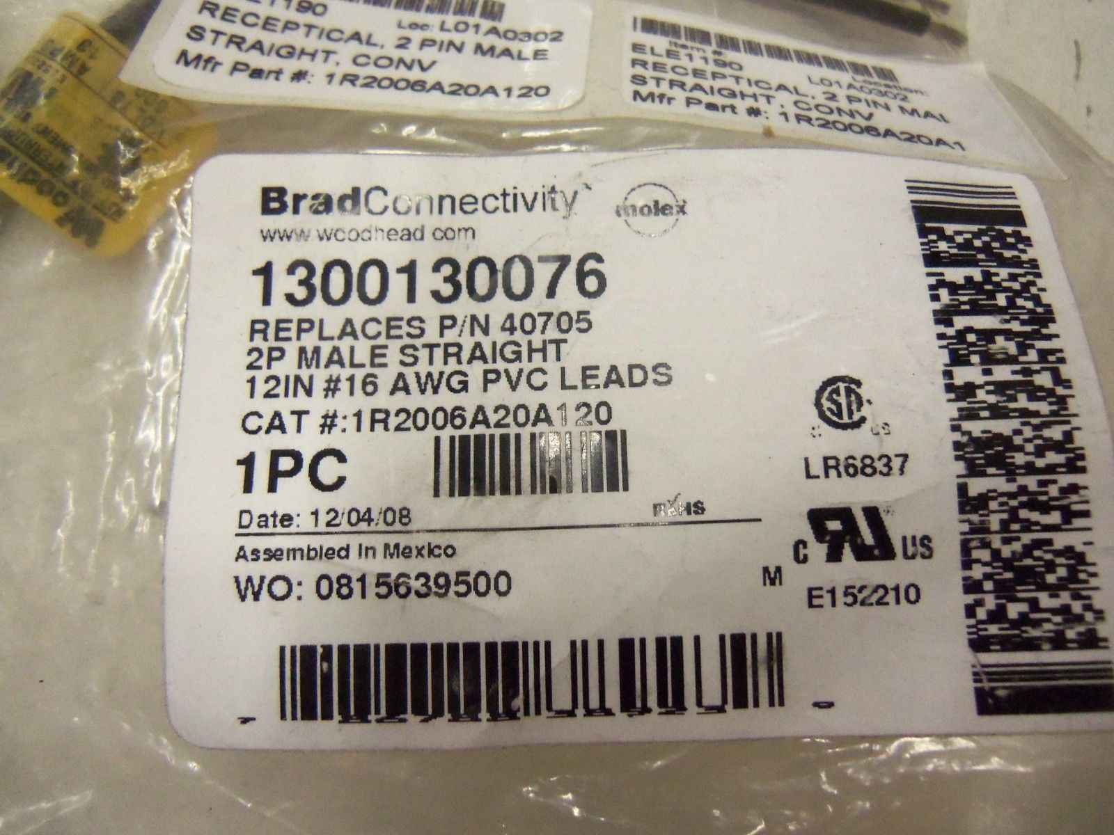 LOT OF 2 BRAD CONNECTIVITY 1300130076 *NEW IN BAG*
