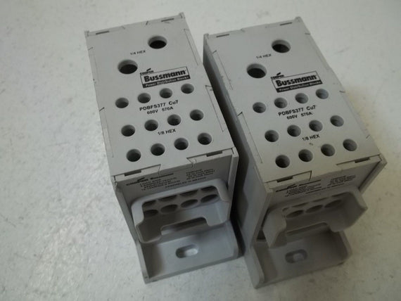 LOT OF 2 BUSSMANN PDBFS377 POWER DISTRIBUTION BLOCK 570AMP 600V ENCLOSED *USED*