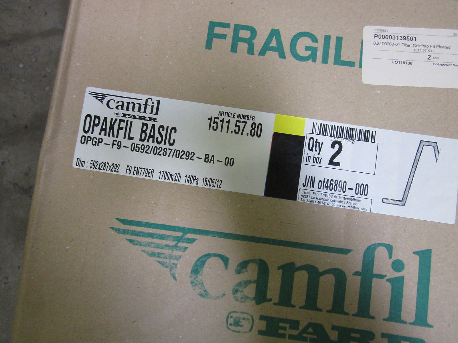 LOT OF 2 CAMFIL OPGP-F9-0592/0287/0292-BA-00 FILTER *NEW IN BOX*