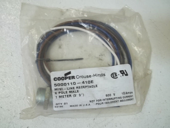 LOT OF 2 COOPER 5000110-410E MINI-LINE RECEPTACLE 4-P MALE 1 METER*NEW IN A BAG*