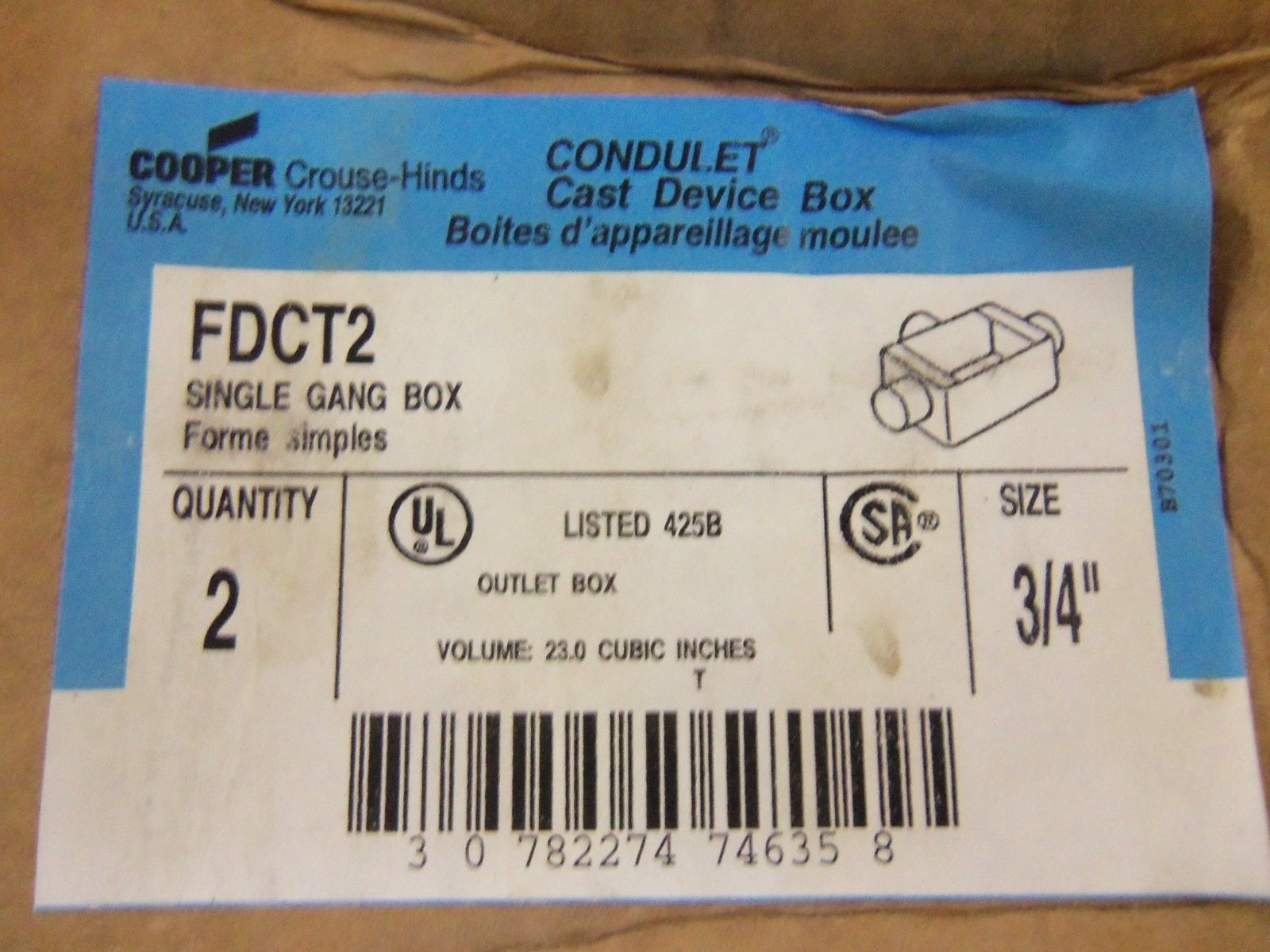 LOT OF 2 COOPER FDCT2 CONDUIT *NEW IN BOX*