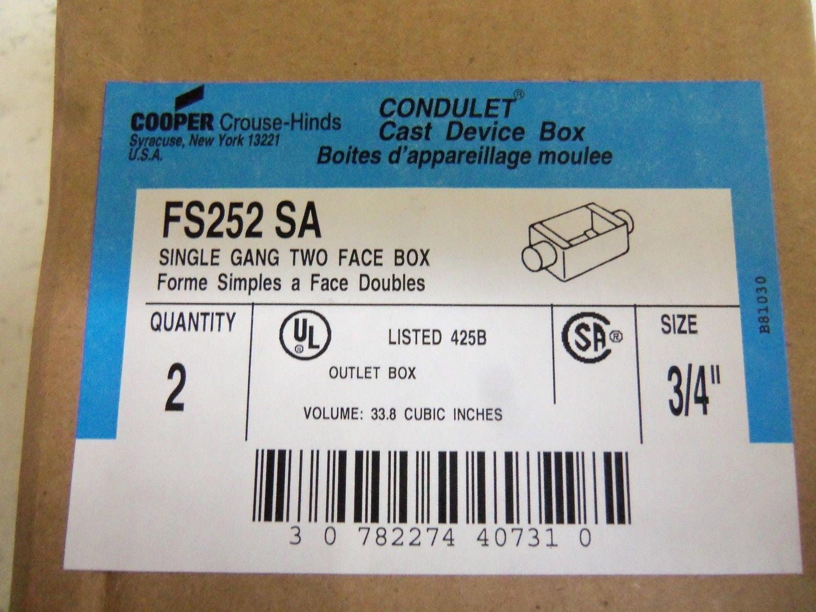 LOT OF 2 CROUSE-HINDS FS252SA CONDUIT *NEW IN BOX*