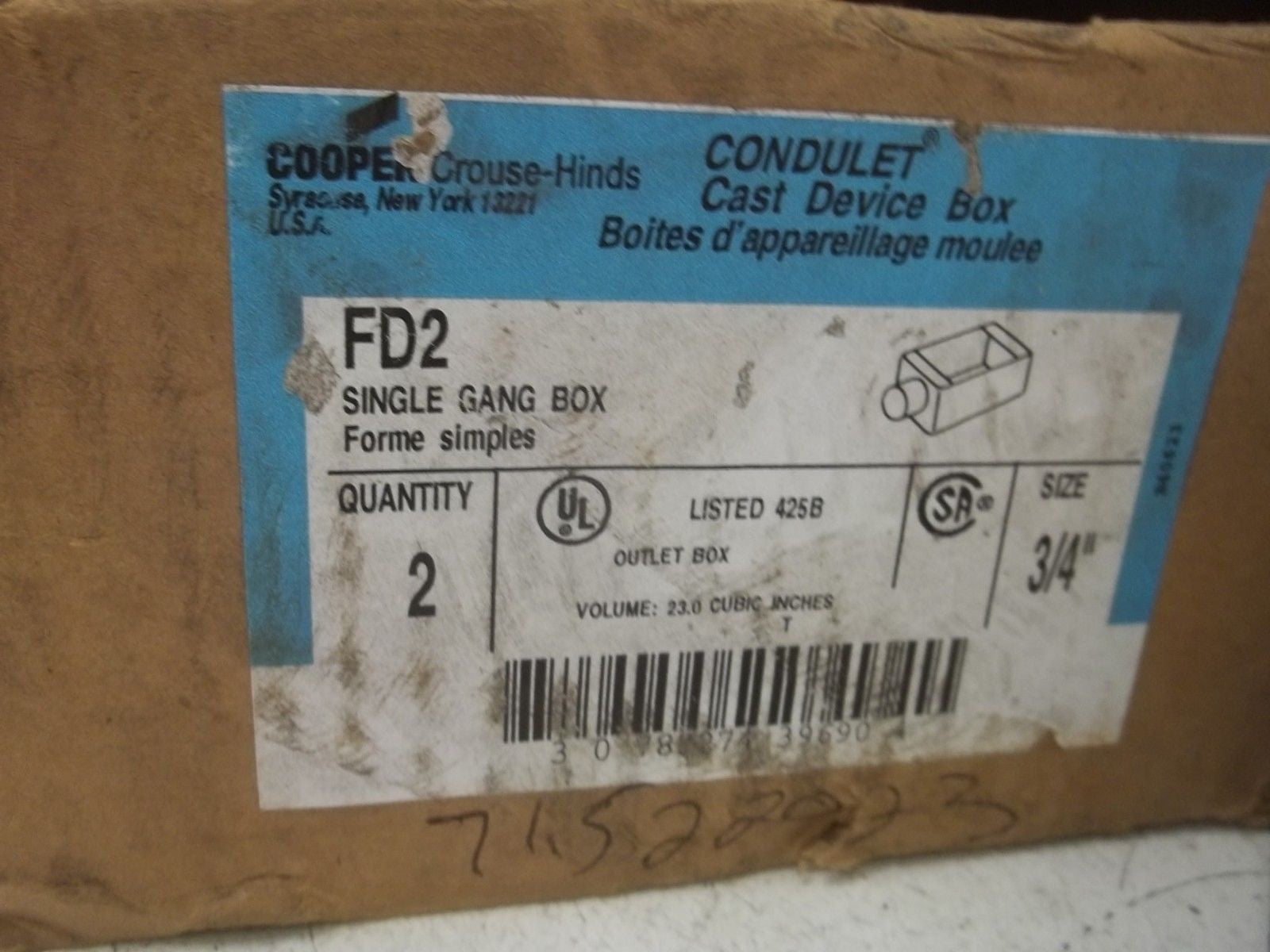 LOT OF 2 CROUSE-HINDS FD2 SINGLE GANG BOX *NEW IN BOX*