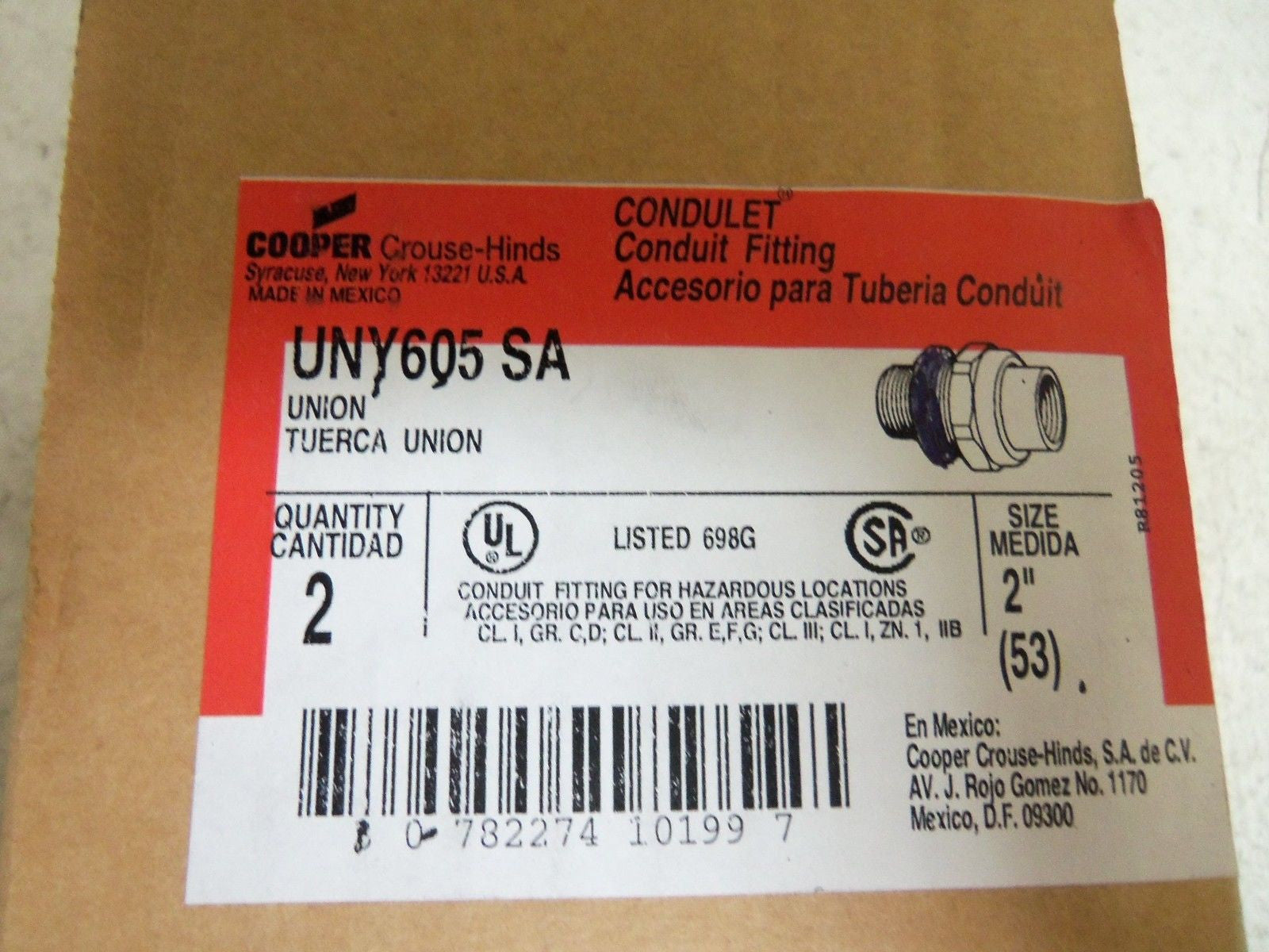 LOT OF 2 CROUSE-HINDS UNY605SA CONNECTOR *NEW IN BOX*