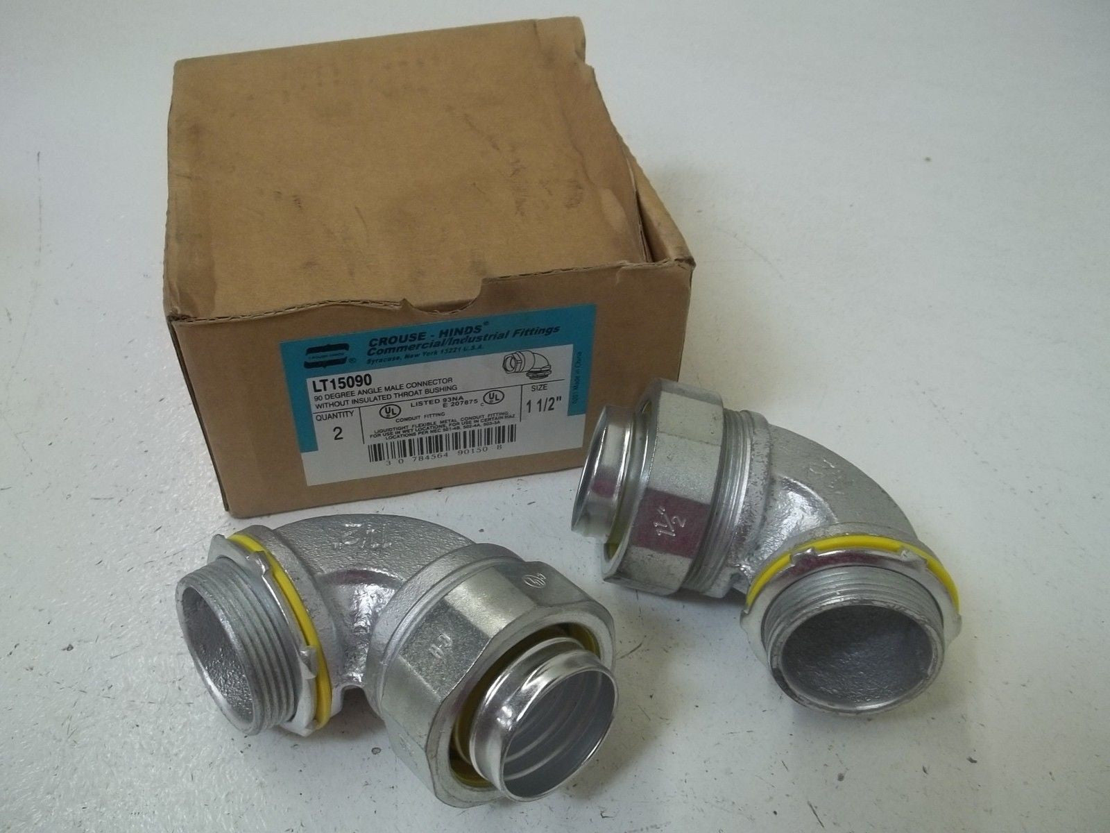 LOT OF 2 CROUSE-HINDS LT15090 90-DEGREE ANGLE MALE CONNECTOR 1-1/2"*NEW IN BOX