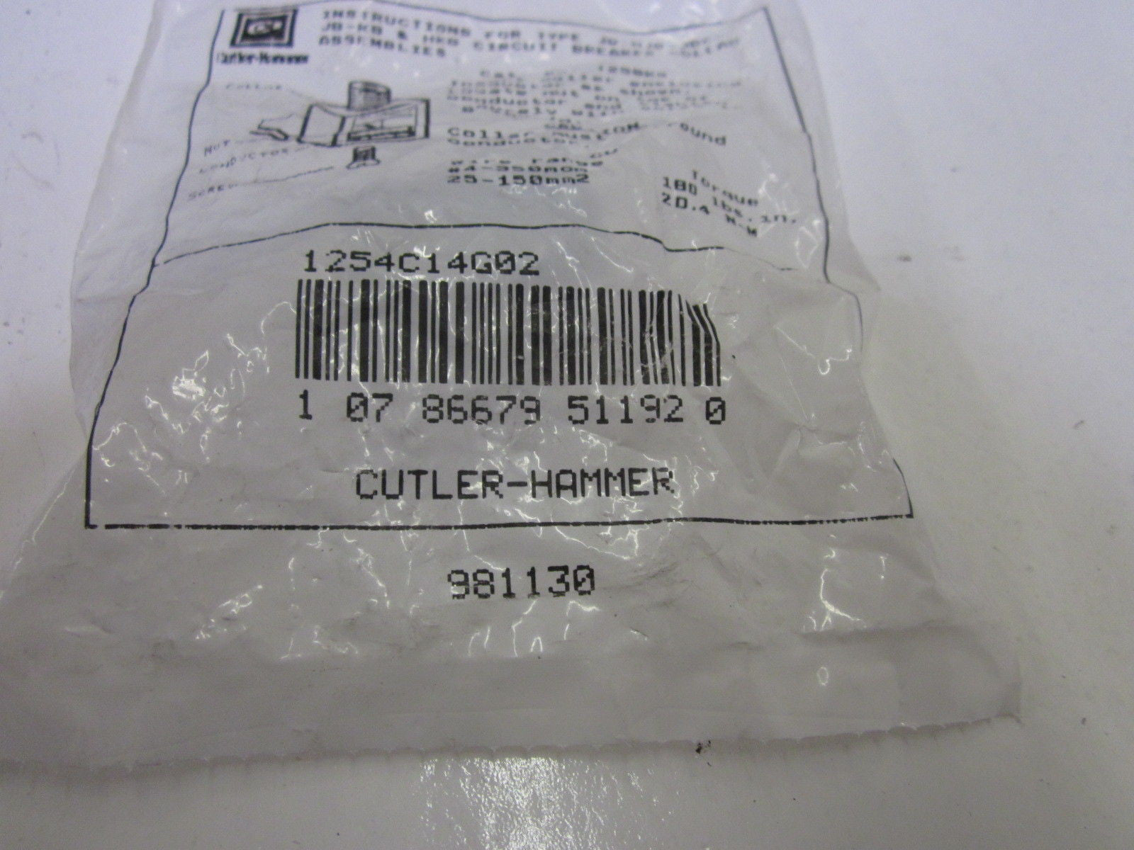 LOT OF 2 CUTLER HAMMER 1254C14G02 *NEW IN A FACTORY BAG*