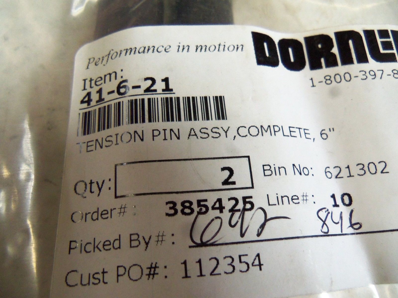 LOT OF 2 DORNER 41-6-21 TENSION PIN *NEW NO BOX*